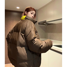 中性风冬装PU软皮美式撞色棉服logo棉衣休闲外套男女G1102P128，男装棉衣，电商A339