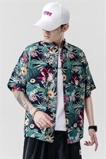 2021夏季新日系大码男无影墙沙滩情侣休闲短袖印花衬衫C3020-P35，男装衬衫，电商A001