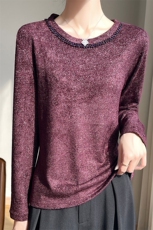 亮丝闪闪！圆领钉珠感打底衫女春秋新款洋气针织2025内搭宽松毛衣，女装卫衣/绒衫，圣丽羊绒