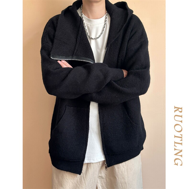 现货-连帽秋季毛衣男潮牌斜拉链高品质潮流开衫卫衣-AM2361-P80,男装针织衫/毛衣,电商A351