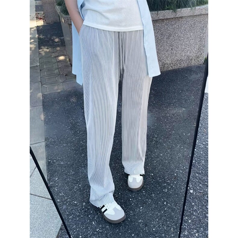 XK458-P30竖条纹冰丝薄款男显瘦直筒长裤休闲宽松垂感阔腿卫裤,男装休闲裤,电商A178