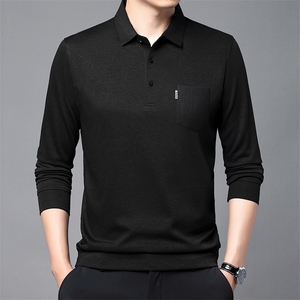 春夏季新款(仿羊绒)长袖T恤POLO衫纯色商务休闲中年衣服C620-P38图片