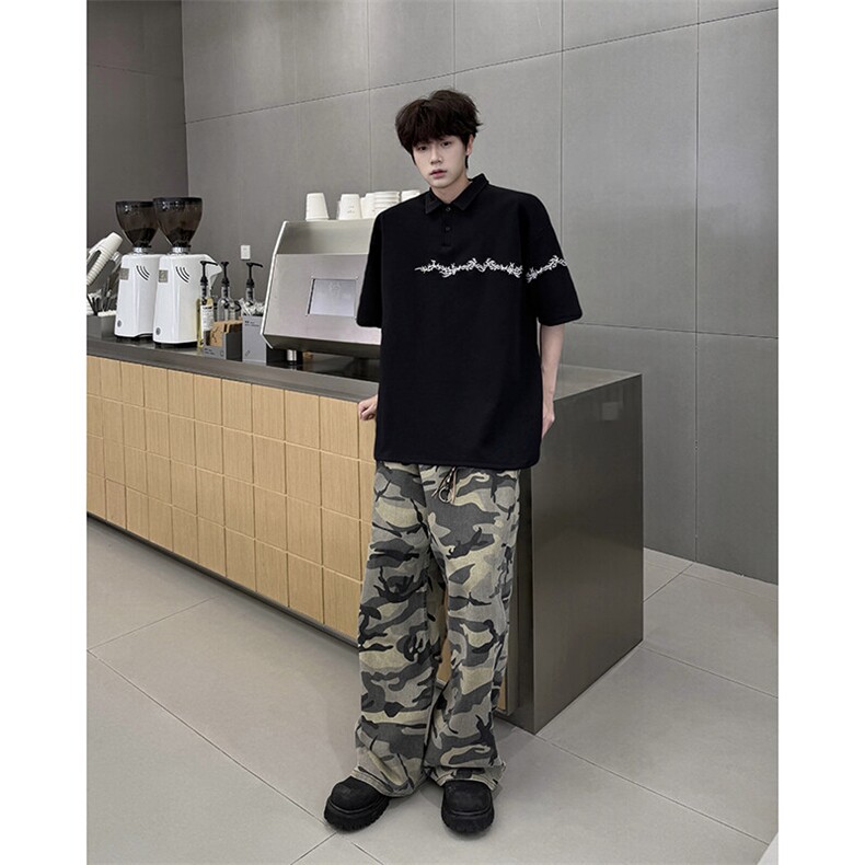 8XL-M新中式刺绣图腾短袖polo衫大码翻领T恤半袖保罗衫DX1212/P45,男装Polo衫,电商B238