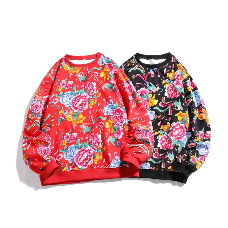 B203常规圆领大花大码卫衣外套男春装休闲黑红色套头衫潮团队服潮，女装短外套，星座115A(原星座507）