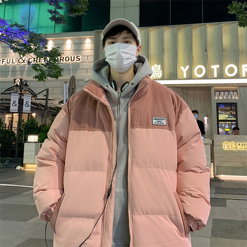 冬季青少年灯芯绒立领拼接外套休闲百搭面包服棉服5302-P78,男装棉衣,电商B306