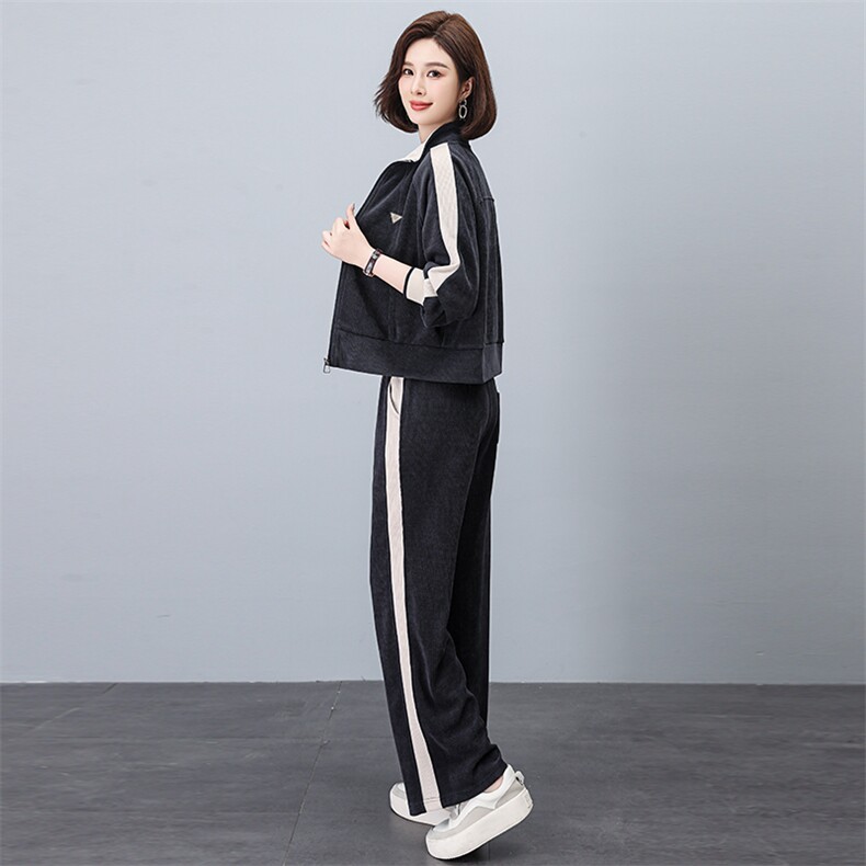 时尚休闲套装女春秋季2024新款秋装妈妈高端洋气阔腿裤两件套图片
