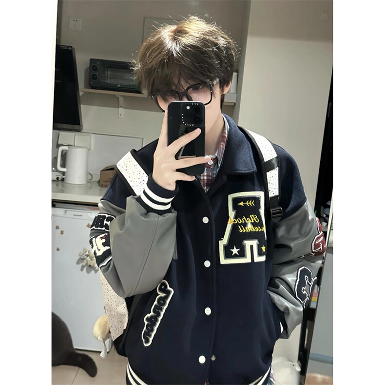 美式复古棒球服男女秋冬潮牌2024情侣夹克外套加棉款P88 JK608图片