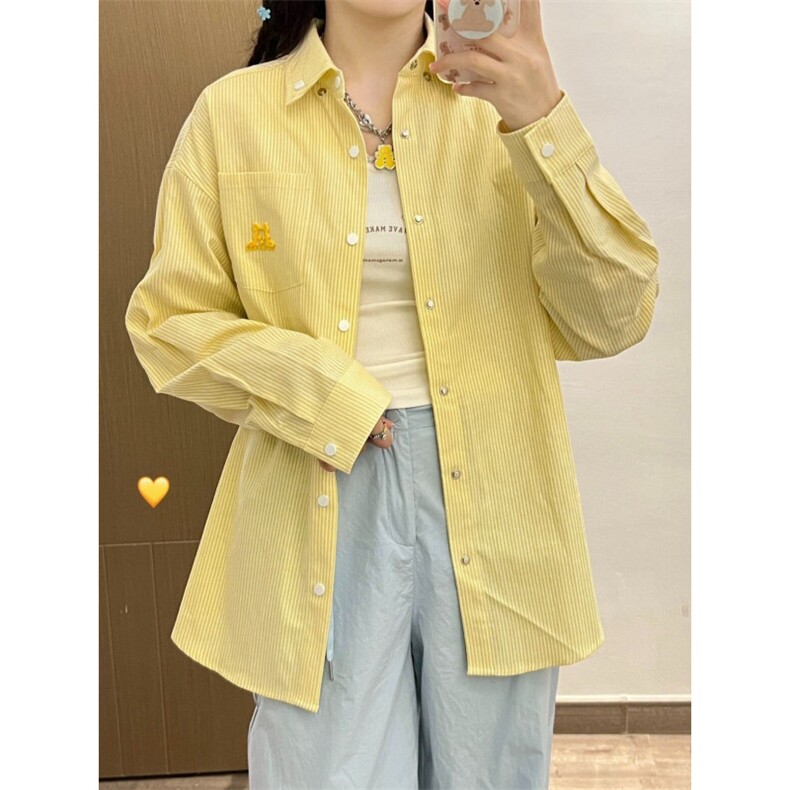 TC527-P45新款复古条纹Polo领衬衫宽松绣花开衫上衣，女装衬衫，星座617A-2