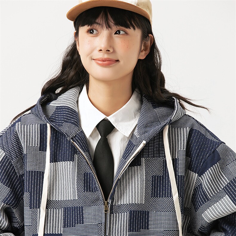 2026春季新款男装日系潮牌宽松连帽格子外套休闲夹克JK556-F136,男装夹克,电商A101（原外27）