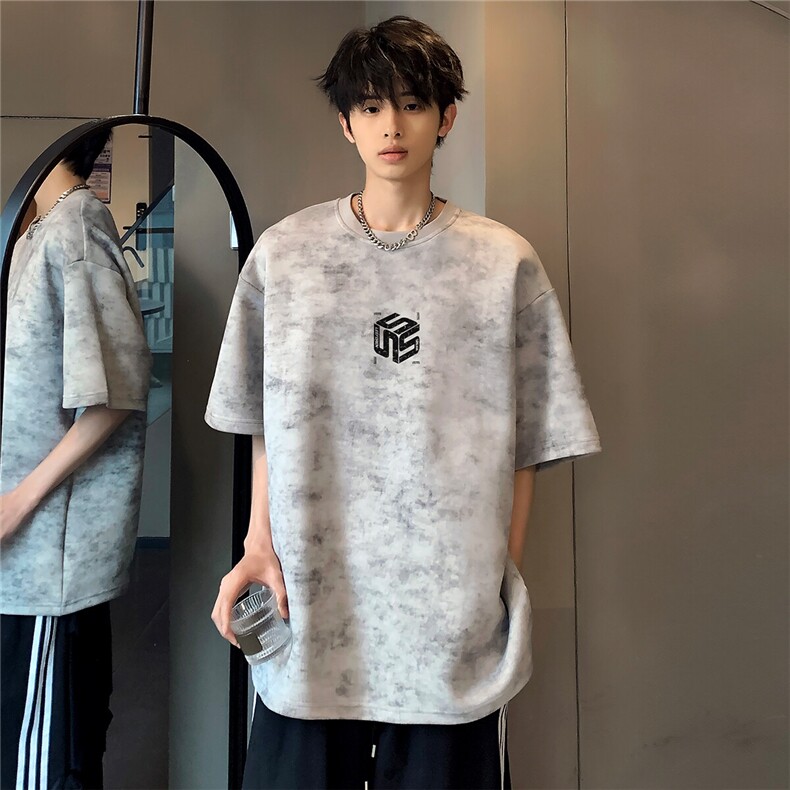 美式复古吊染重磅设计感印花潮牌休闲高级街头短袖上衣T恤T15-P25,男装T恤,电商C307