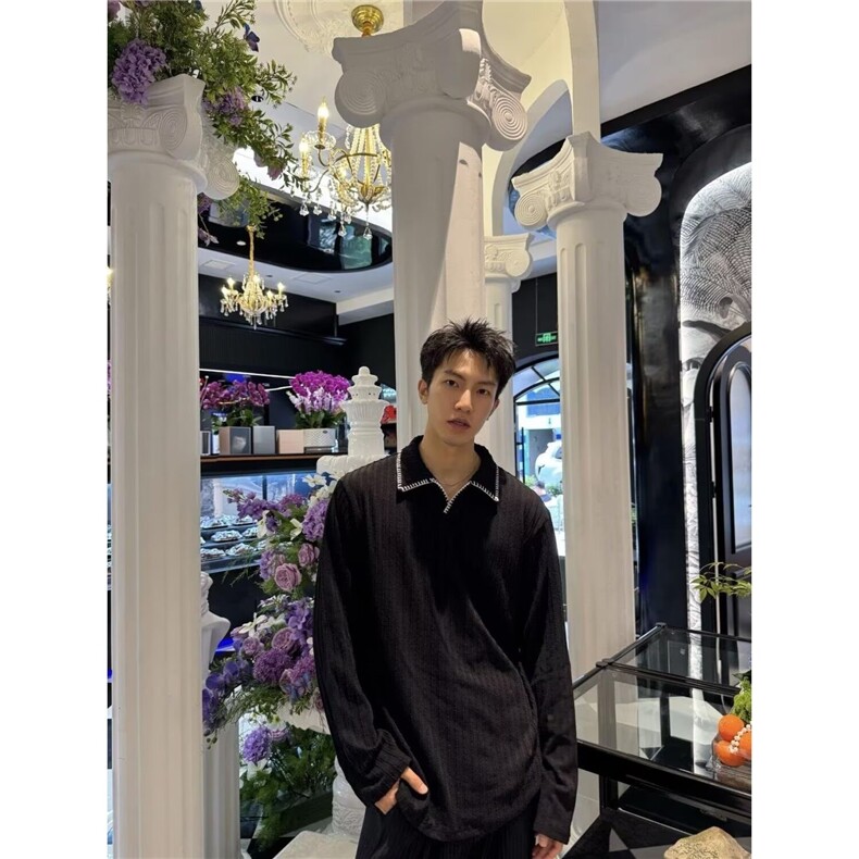 时尚日系长袖POLO文艺流行新款ins慵懒气质潮流百搭简约原宿,男装Polo衫,星座506A