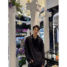 时尚日系长袖POLO文艺流行新款ins慵懒气质潮流百搭简约原宿，男装Polo衫，星座506A