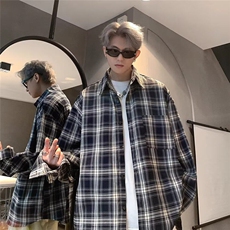 Y75复古格子衬衫男士痞美式少年感宽松外套休闲男生上衣服，男装衬衫，星座308A-1（原309B-1）