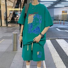 ！2024夏季男士华夫格短袖套装学生一套衣服HTZ20P50，男装T恤，电商B220