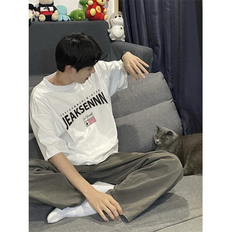 2025夏季新款抖音品质潮流字母印花宽松短袖dcm299-特批20控38,男装T恤,星座605(原A050)