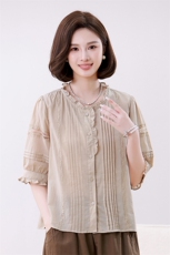 优雅蕾丝拼接宽松显瘦短袖衬衫女夏季新款甜美百搭上衣，女装衬衫，叶笙衣