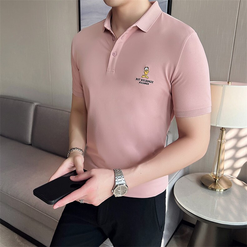 2024夏季新款英伦风高品质修身刺绣POLO衫冰丝短袖T恤男D239-p48,男装T恤,电商D303