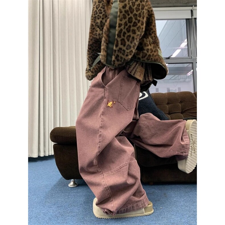 火焰刺绣美式复古工装裤高街风裤子宽松阔腿牛仔裤弯刀拖地裤,男装牛仔裤,四季星座505