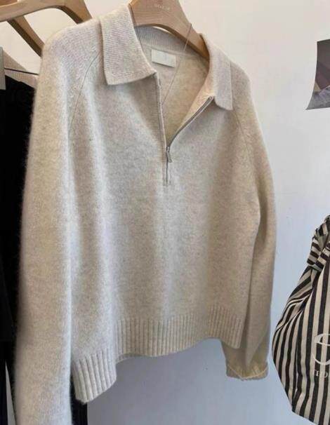 2025年秋季常规套头长袖时尚百搭休闲翻领半拉链，女装羊毛衫，洁纯羊绒