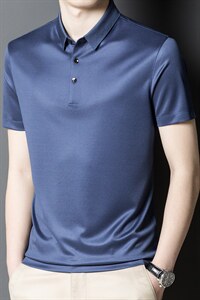 男士短袖T恤薄款宽松上衣服夏季中年商务休闲纯色免烫体恤图片