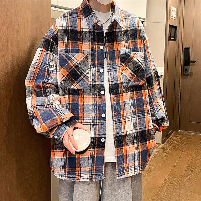 控价69港风格子衬衫宽松外套男女衬衣百搭格子外套CS2437P40,男装衬衫,电商A128