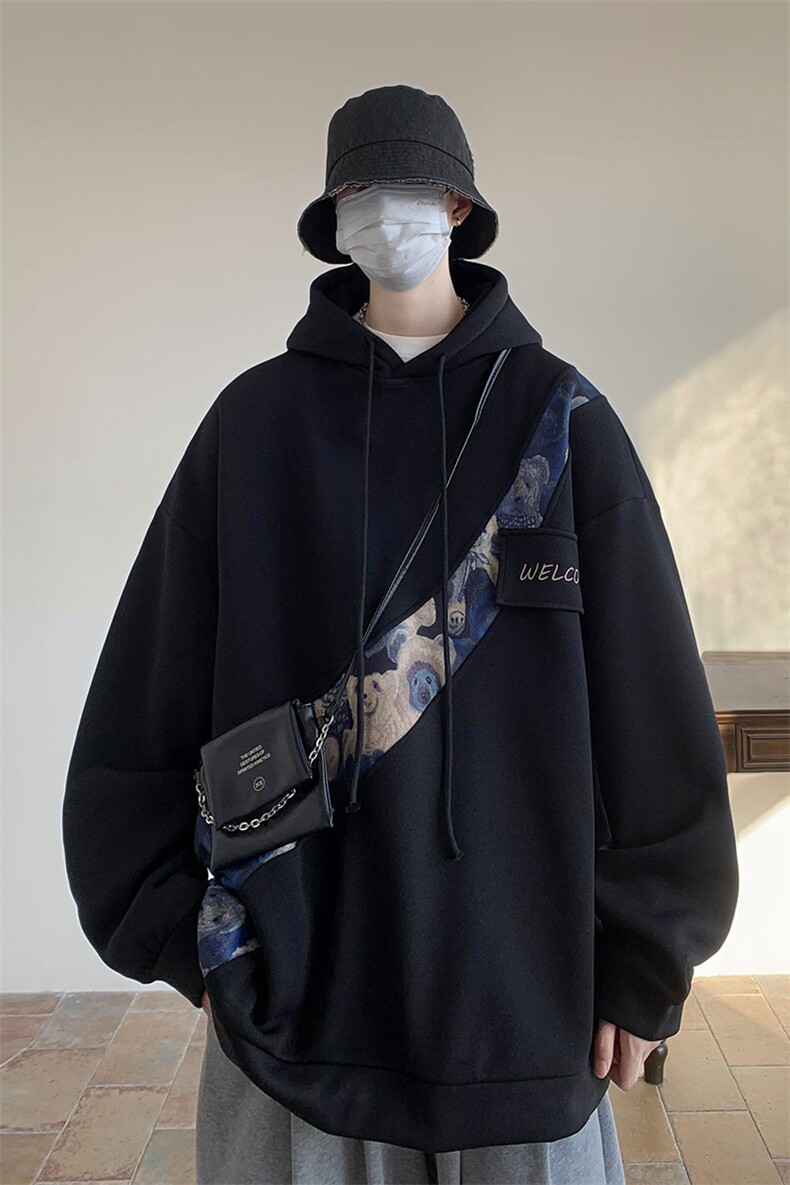 秋季现货拼接连帽高品质百搭卫衣A059-WY7868-P45控68,男装卫衣,电商A059