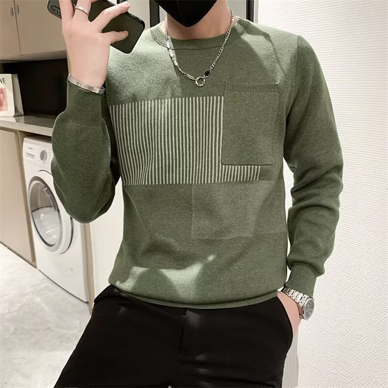 拼色条纹毛衣针织衫秋冬男士打底衫线衣修身套头圆领上衣M3357,男装针织衫/毛衣,星座1116A-2（原606A-1）