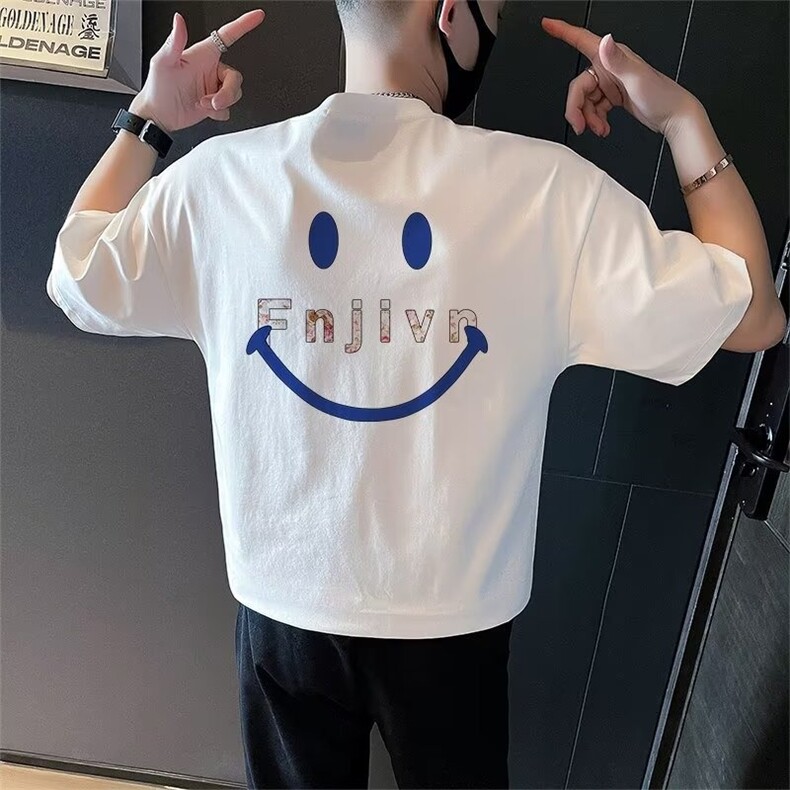 笑脸刺绣短袖男士T恤潮牌潮流高品质半袖smile打底衫2025夏季新款,男装T恤,星座1210-1