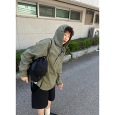 慵懒风绿色格子衬衫男高级感美式防晒衬衣连帽格纹衫W03，男装防晒衣，星座1116A（原606A-3）