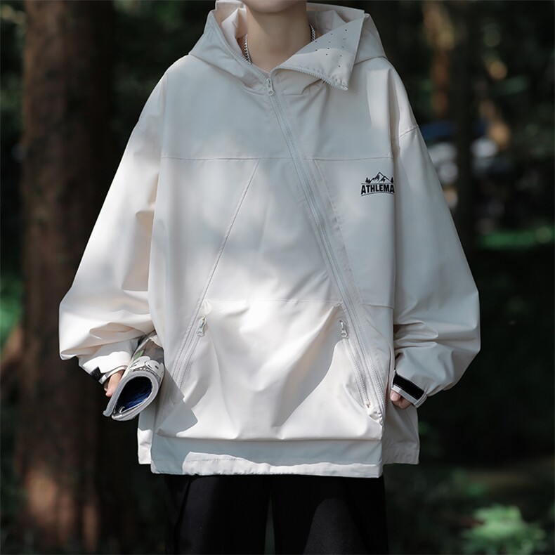 A935-P60 美式户外登山服连帽冲锋衣春季机能风斜链接夹克外套男图片