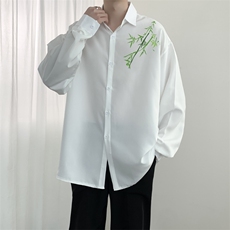 风新中式衬衫男长袖设计感竹子衬衣潮流宽松痞帅外套~CS113，男装衬衫，星座601-2