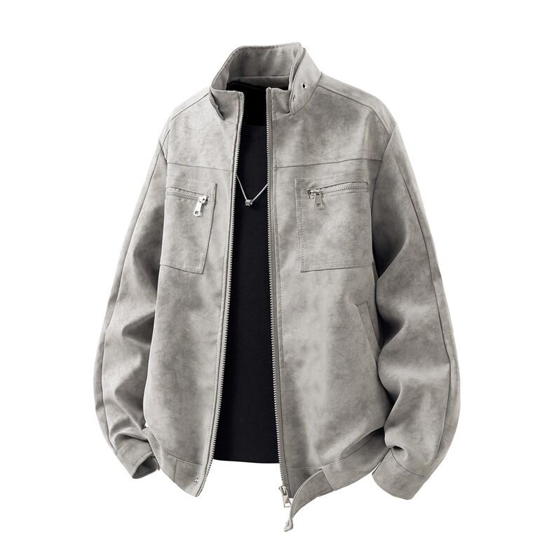 可二开雾霾扎染面料大码M-5XL工装拉链皮衣夹克男JK78100P90控128，男装夹克，星座227-7