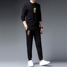 春秋款男中年人运动套装秋季印花休闲爸爸装圆领卫衣中老年运动服，男装休闲套装，电商B212（原钱塘6029）