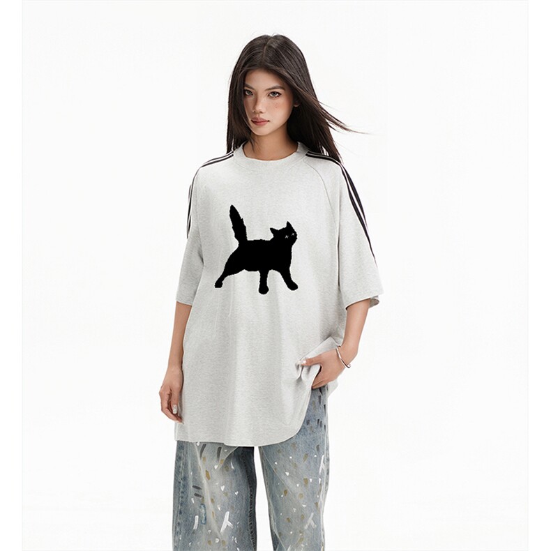 抖音得物高品质二开240克宽松纯棉美式潮牌三条杠织带短袖T恤，男装T恤，电商A486-1