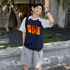 抖音得物高品质二开240克宽松纯棉美式潮牌插肩袖拼接短袖T恤，男装T恤，电商A486