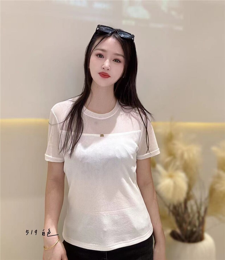 2025简约百搭高端圆领蕾丝网纱打底衫,女装T恤,雪兔电商全品类