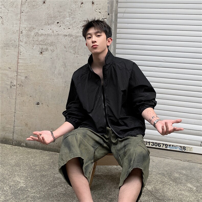 迷彩尼龙防晒衣外套男夏季薄款速干防晒夹克D428黑白P55迷彩P65,男装夹克,电商A335-1（原A458）