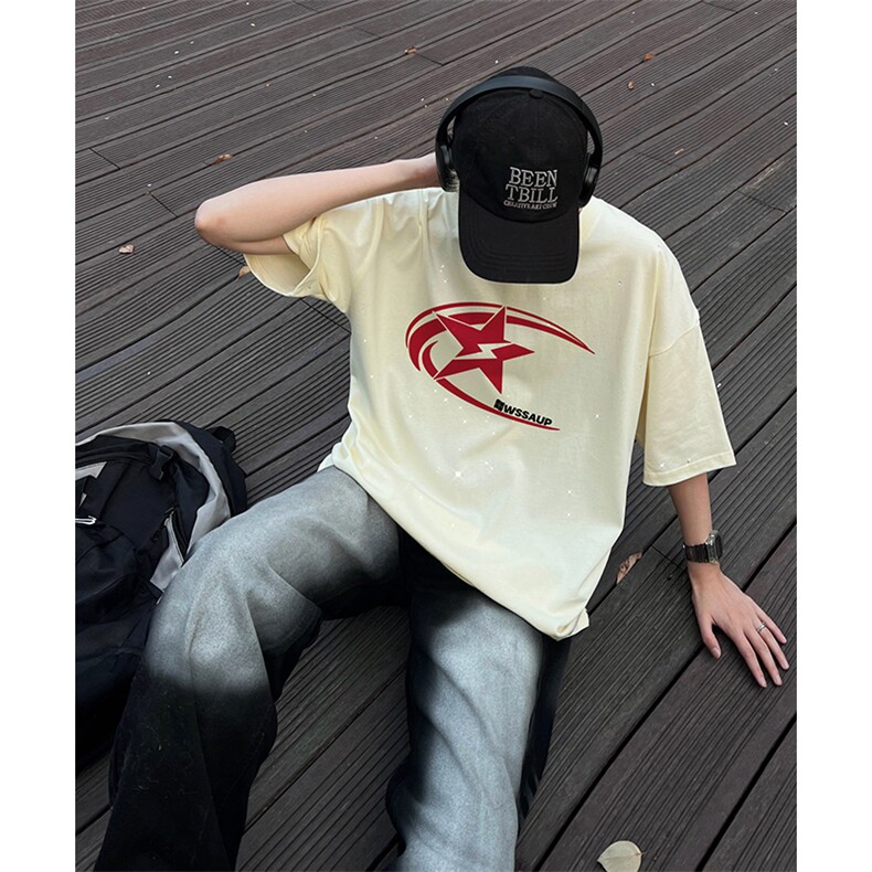量大优供抖音视频支持得物配合二开美式满天星亮片短袖T恤MTX296,男装T恤,电商A486