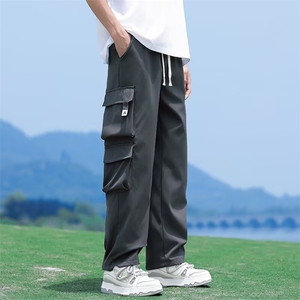 工装裤男士春夏款阔腿休闲长裤直筒宽松裤子骑兵斜复网 K49图片