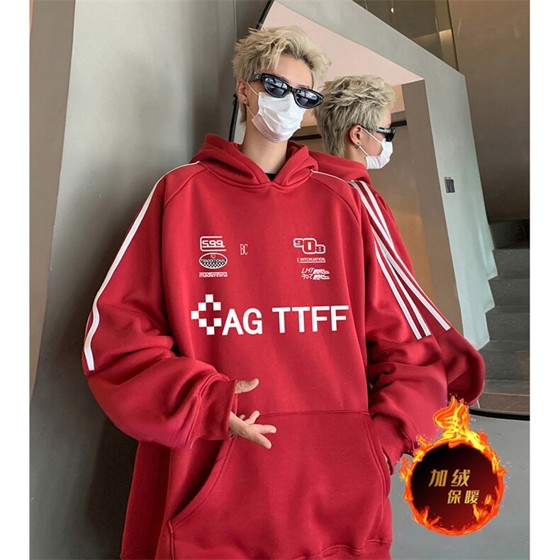 抖音得物供货提供视频秋冬重磅美式宽松织带连帽卫衣0467,男装卫衣,电商A486