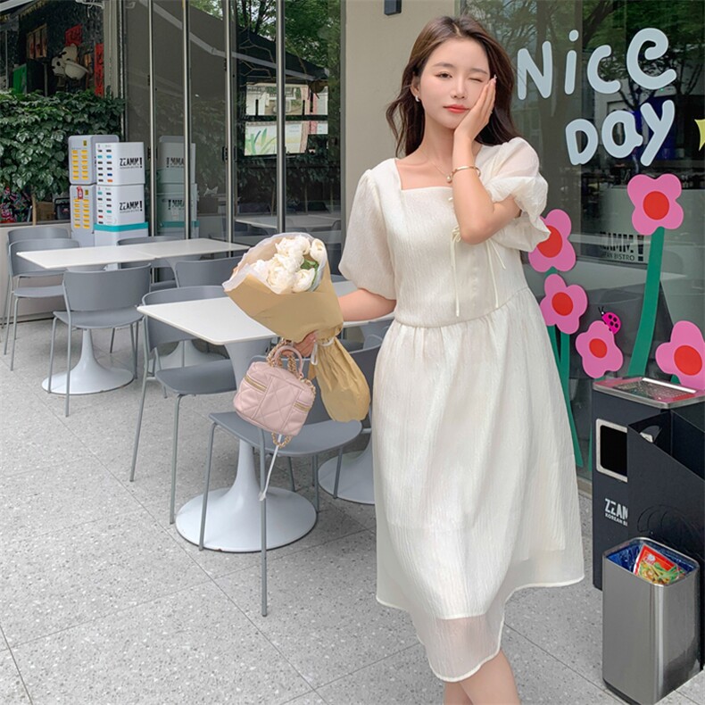 夏季新款上新！气质温柔风纯色中长款连衣裙女，女装连衣裙，辉之琳