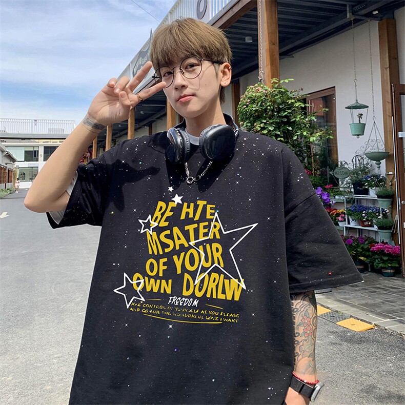 量大优供抖音视频支持得物配合二开美式满天星亮片短袖T恤MTX151,男装T恤,电商A486