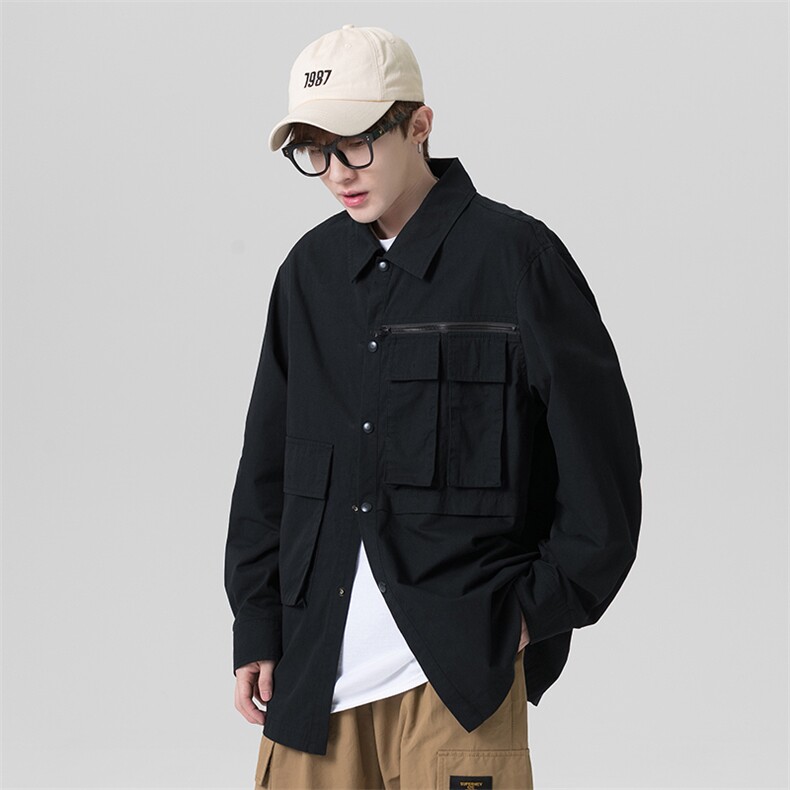 秋季工装衬衫夹克男潮牌多口袋水洗长袖衬衫EL-2510-P65,男装夹克,电商B306