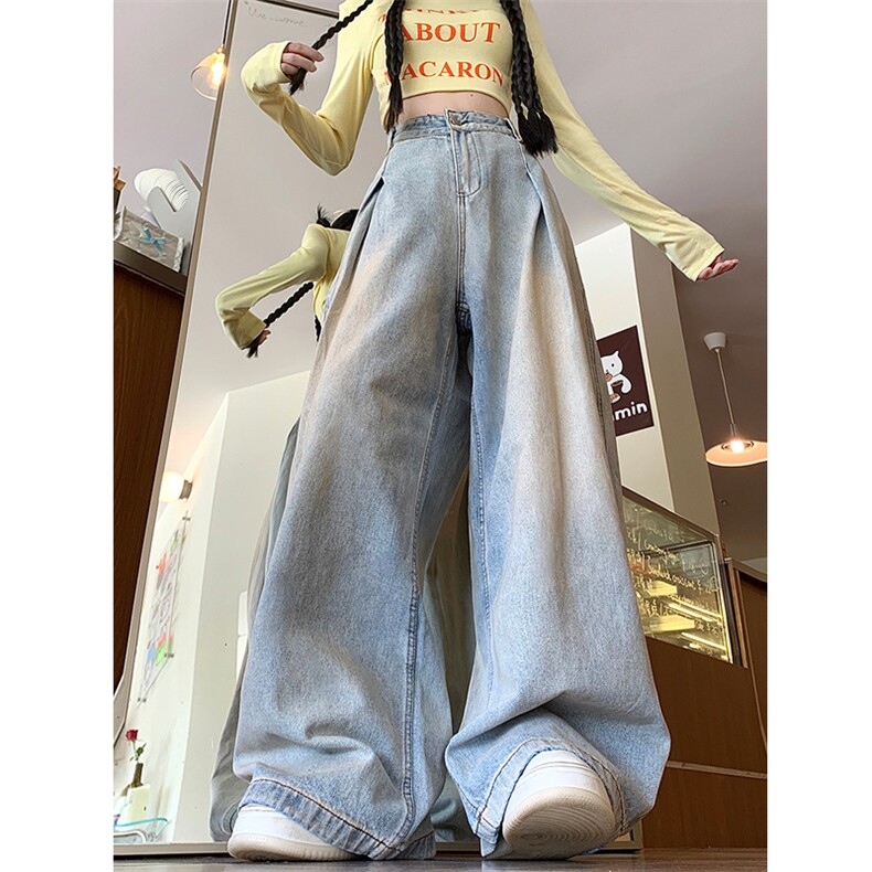 2025秋装美式褶皱水洗直筒牛仔裤慵懒分情侣裤子A025-N36-P55,男装牛仔裤,电商A025