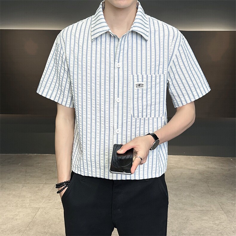 条纹衬衫男短袖夏季2025新款帅气衬衣C317-C803-P50,男装衬衫,电商C317
