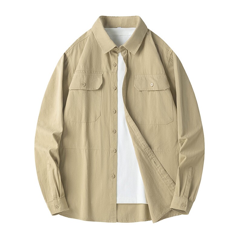 25年春季纯色衬衫长袖大码宽松落肩现货DS-C323-1-6009-P45，男装衬衫，电商C323-1