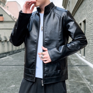 秋冬新款男皮夹克新潮休闲PU皮衣男装修身男士皮外套9912-P65图片