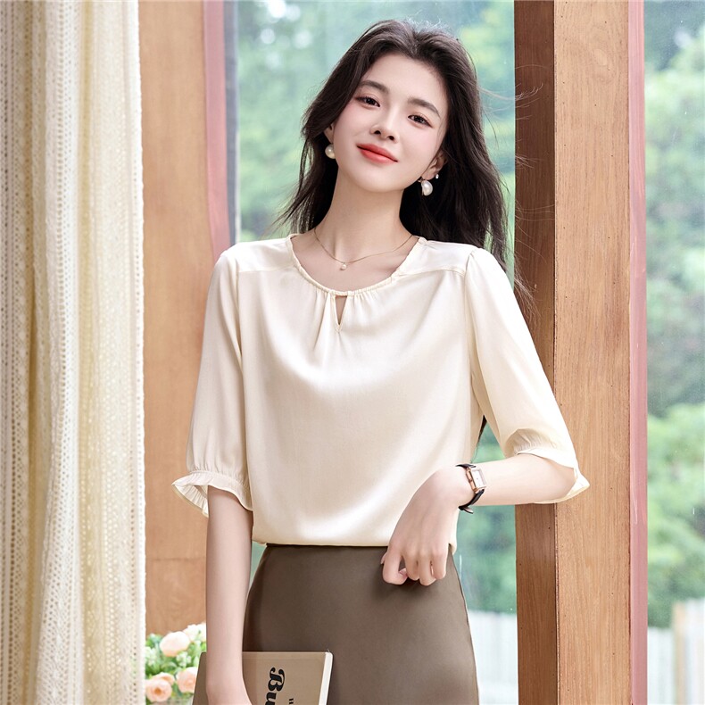 弹力双乔重磅真丝上衣女中袖2025夏装新款时尚气质小衫桑蚕丝衬衫,女装衬衫,阿舍尔精品