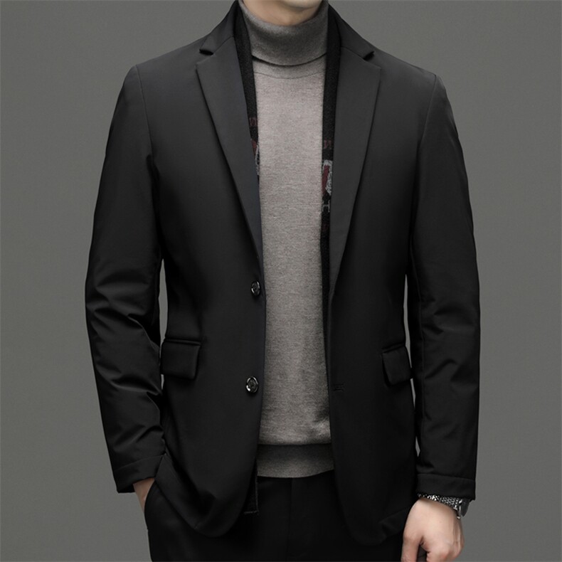 冬季新款加厚保暖男士羽绒服中年纯色翻领休闲上衣男装白鸭绒外套图片