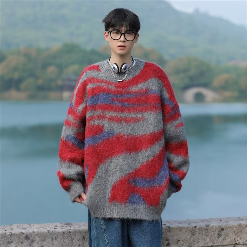 高级感扎染毛衣男秋冬季潮牌美式复古针织衫宽松慵懒BZ616-P50,男装针织衫/毛衣,星座1109-3